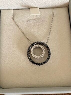 Black diamond and white diamond pendant necklace in 14k white gold